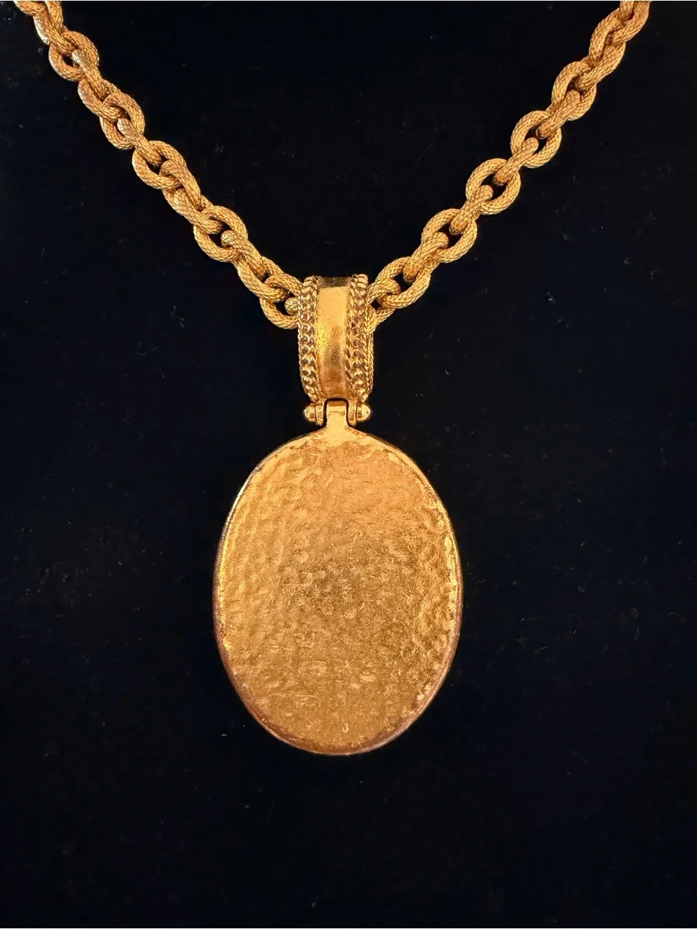 CHANEL Gold and White Oval CC Pendant Necklace